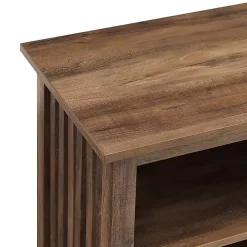 Rustic Oak Wood Slatted Sides Media Cabinet