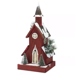 Rustic Red Christmastime Church Statue, 19 in.