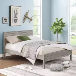 Rustic Smoke Gray Wood Panel Full Bed Frame
