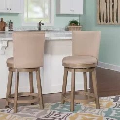 Rustic Taupe Upholstered Swivel Counter Stool