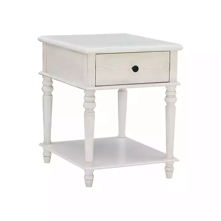 Rustic White Turned Legs Accent Table