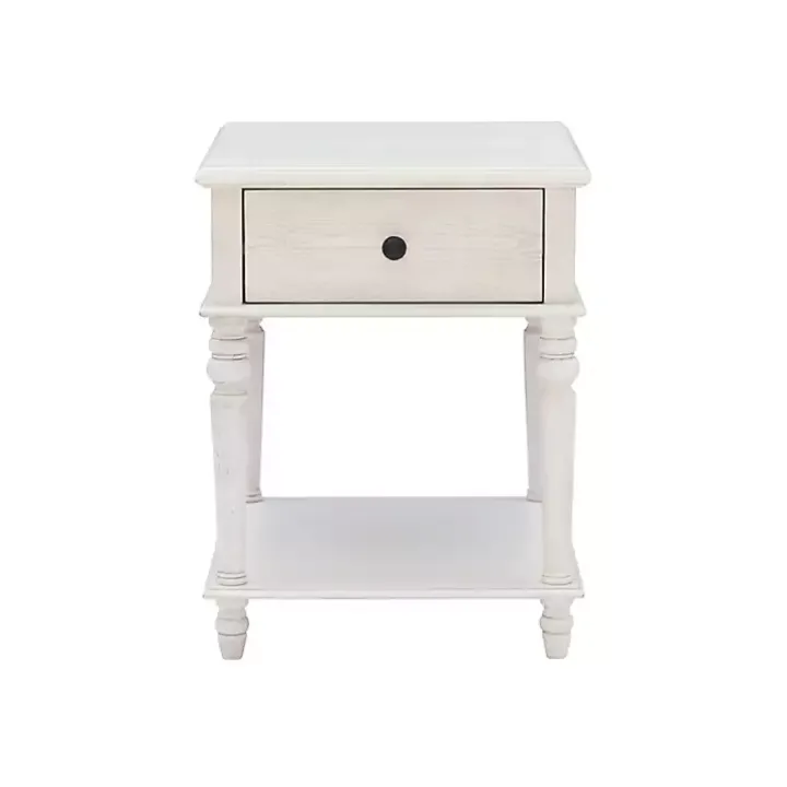 Rustic White Turned Legs Accent Table
