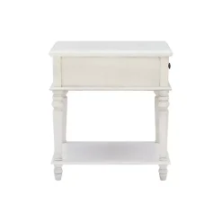 Rustic White Turned Legs Accent Table