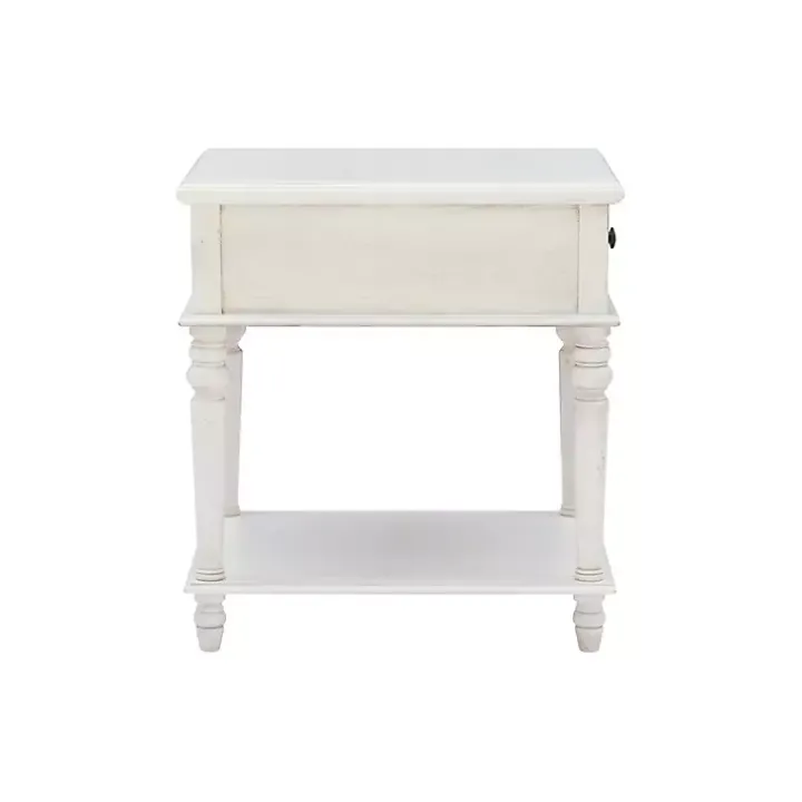 Rustic White Turned Legs Accent Table