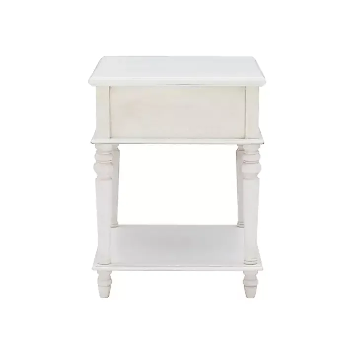 Rustic White Turned Legs Accent Table