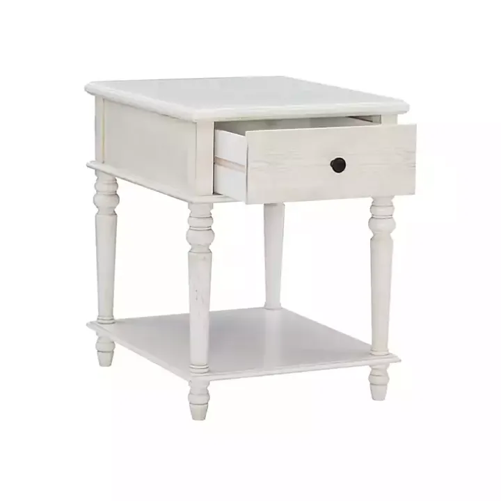 Rustic White Turned Legs Accent Table