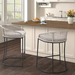 Rustic White Woven Rope Back Counter Stool