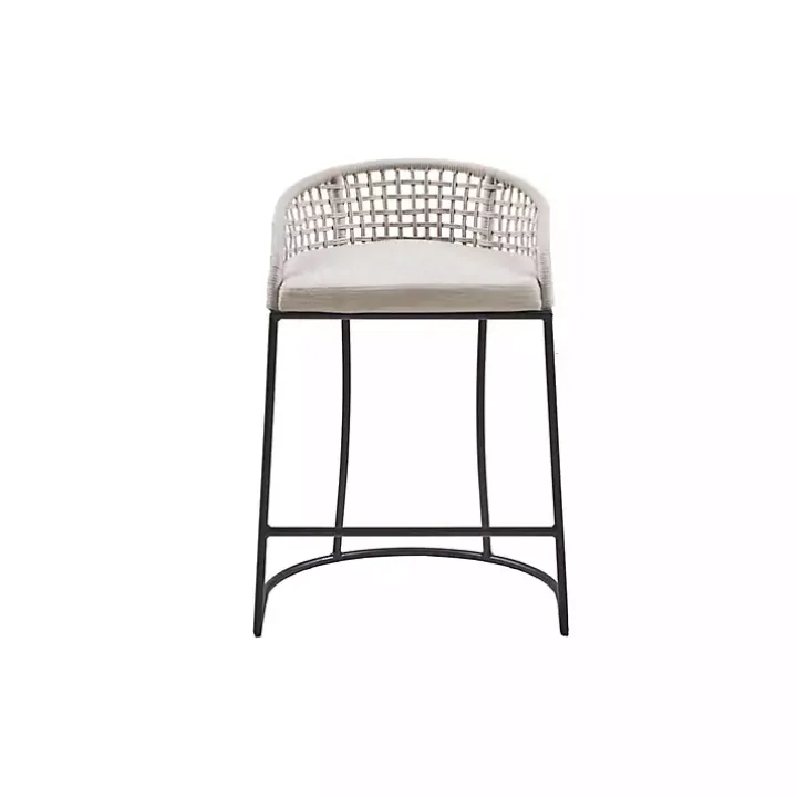 Rustic White Woven Rope Back Counter Stool