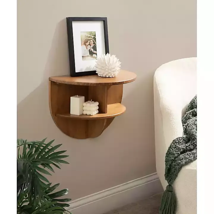 Rustic Wood Half Moon Floating Accent Table