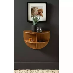 Rustic Wood Half Moon Floating Accent Table