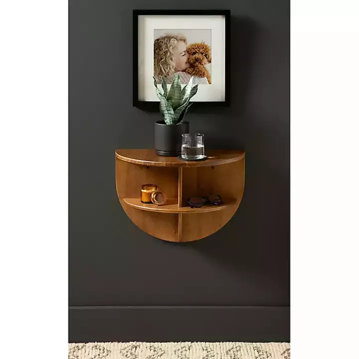 Rustic Wood Half Moon Floating Accent Table