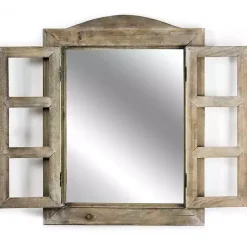 Rustic Wooden Dual Window Shutter Wall Mirror