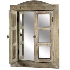 Rustic Wooden Dual Window Shutter Wall Mirror