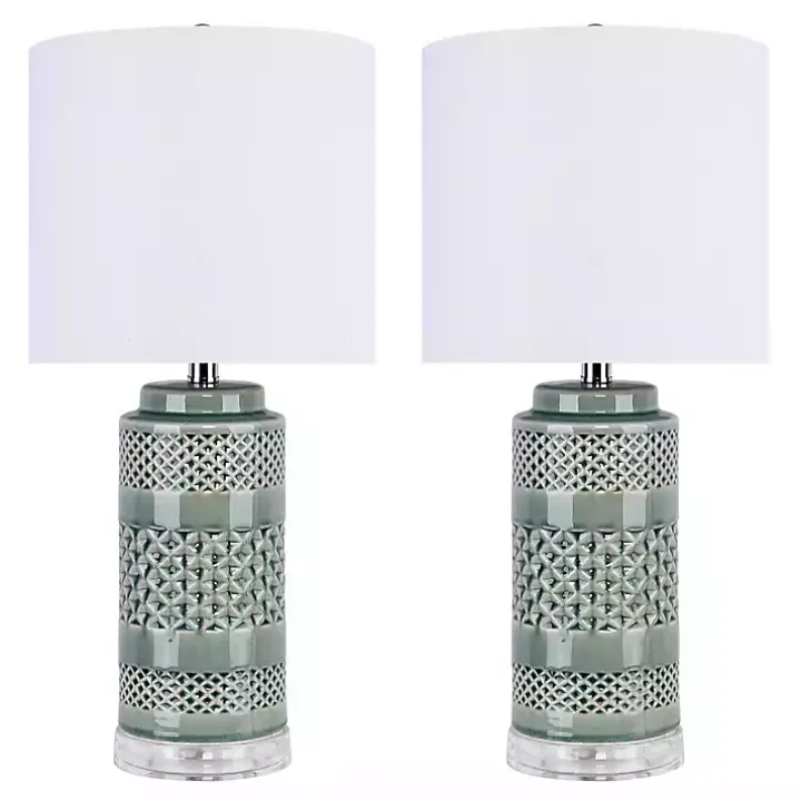 Sage Green Geometric Table Lamps, Set of 2