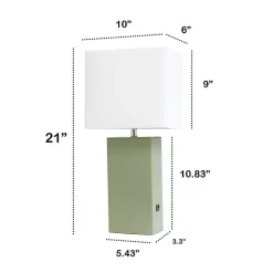 Sage Green Leather Charging Table Lamp