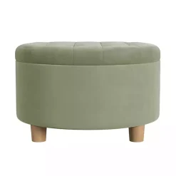 Sage Green Round Velvet Tufted Storage Ottoman