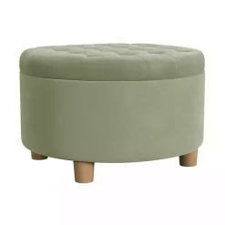 Sage Green Round Velvet Tufted Storage Ottoman