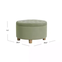 Sage Green Round Velvet Tufted Storage Ottoman