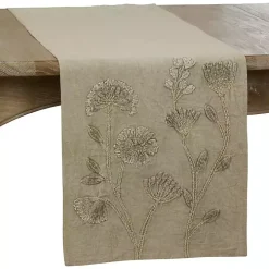 Sand Beige Floral Embroidered Table Runner