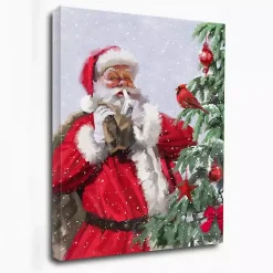 Santa and a Cardinal Canvas Art Print