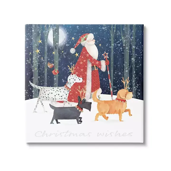 Santa and His Dogs Canvas Wall Plaque