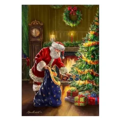 Santa and Presents with Tree Canvas Art Print
