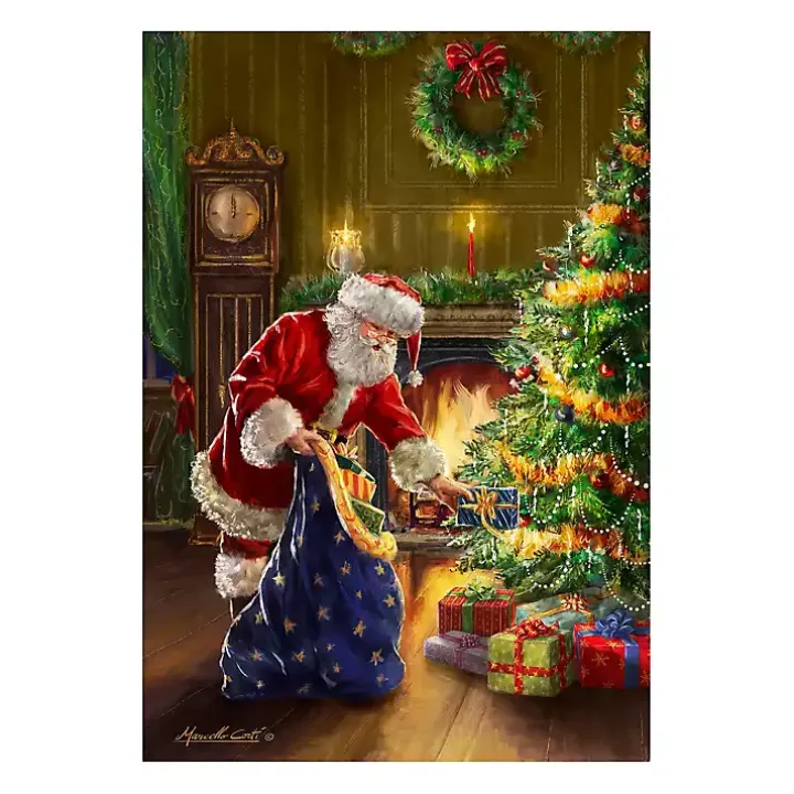 Santa and Presents with Tree Canvas Art Print