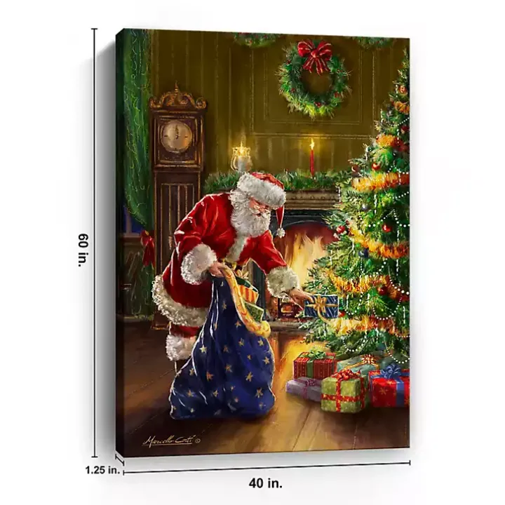 Santa and Presents with Tree Canvas Art Print