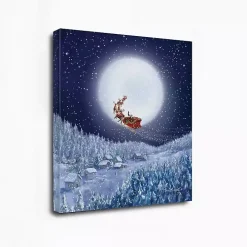 Santa and Sleigh with a Big Moon Canvas Art Print