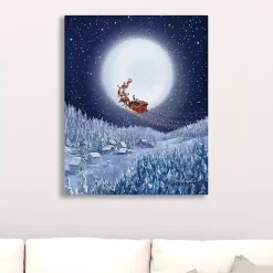 Santa and Sleigh with a Big Moon Canvas Art Print