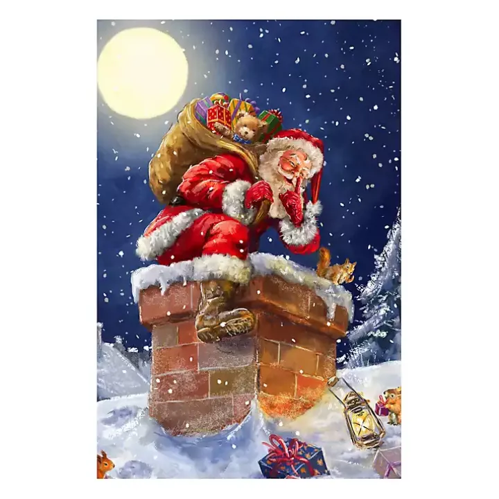 Santa at Chimney with Moon Canvas Art Print