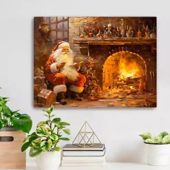 Santa by the Fire Canvas Art Print