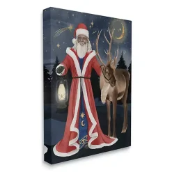 Santa Claus Lantern Reindeer Canvas Art Print