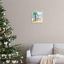 Santa Claus on the Beach Framed Canvas Art Print