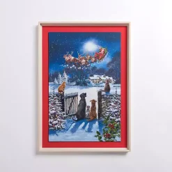 Santa Flying Over Pets Framed Art Print