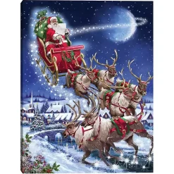 Santa in Sleigh with Reindeers Wall Art Print
