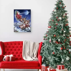 Santa in Sleigh with Reindeers Wall Art Print