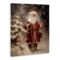 Santa in Snowy Night Canvas Art Print