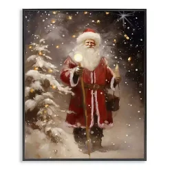 Santa in Snowy Night Framed Art Print