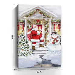 Santa on a Snowy Porch Canvas Art Print