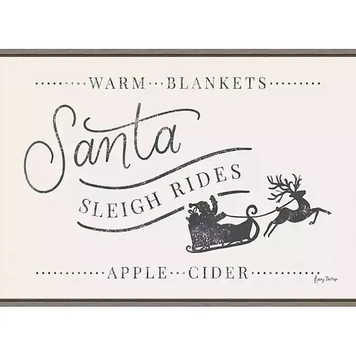 Santa Sleigh Rides Gray Framed Canvas Art Print