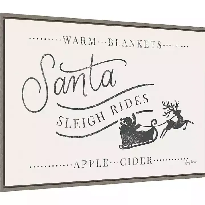 Santa Sleigh Rides Gray Framed Canvas Art Print