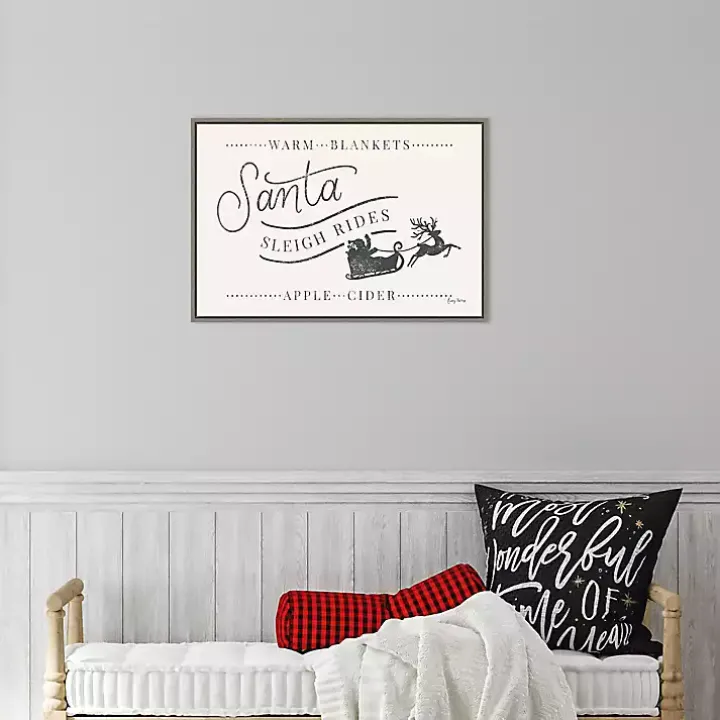 Santa Sleigh Rides Gray Framed Canvas Art Print
