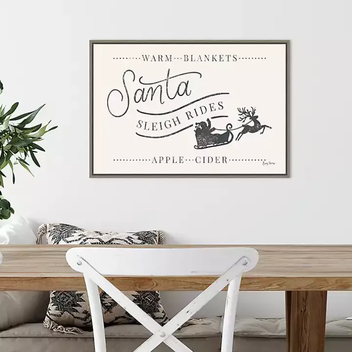 Santa Sleigh Rides Gray Framed Canvas Art Print
