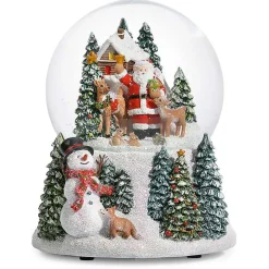 Santa with Animals Musical Christmas Dome