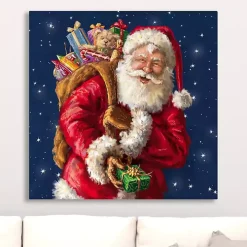 Santa with Gifts and Stars Canvas Art Print