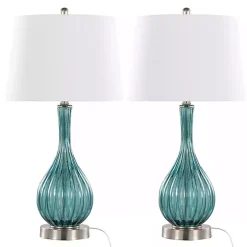 Sapphire Crackle Glass Table Lamps, Set of 2