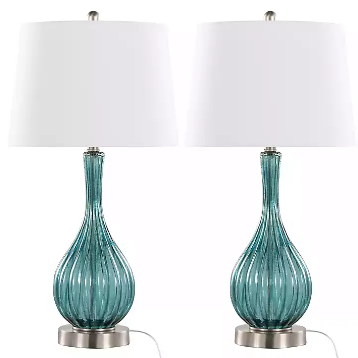 Sapphire Crackle Glass Table Lamps, Set of 2