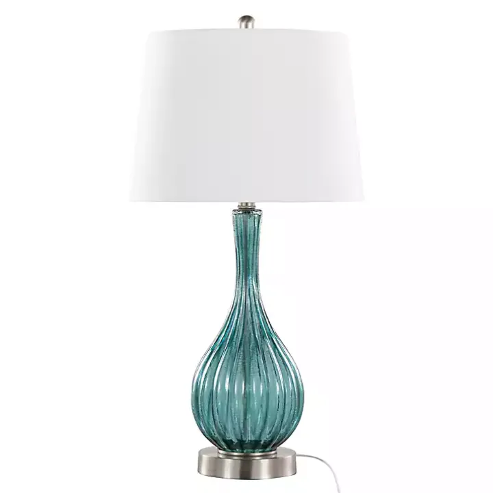 Sapphire Crackle Glass Table Lamps, Set of 2