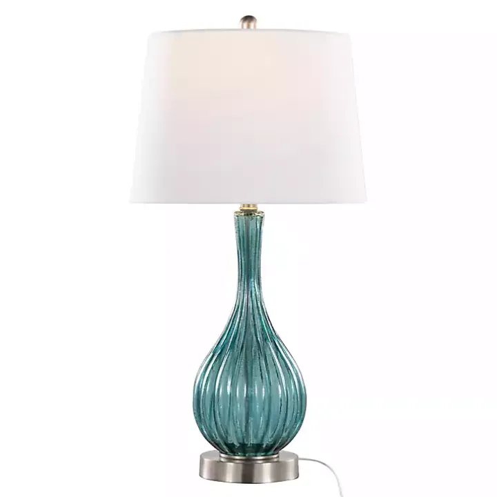 Sapphire Crackle Glass Table Lamps, Set of 2